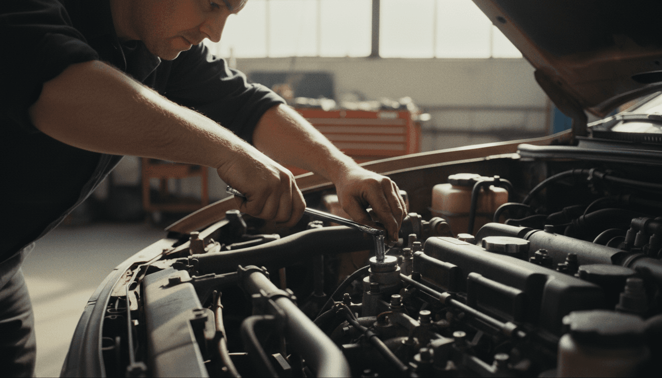 Mechanic working on engine repair at Dalton's Auto Repair in Brainerd